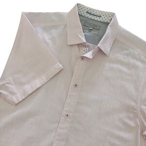 Ted Baker Button Down Shirt Mens 3 Medium Pink Micro Dot Short Sleeve MMA SALAH
